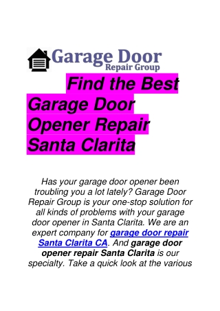 Find the Best Garage Door Opener Repair Santa Clarita