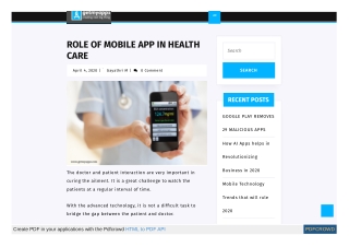ROLE OF MOBILE APP IN HEALTH CARE