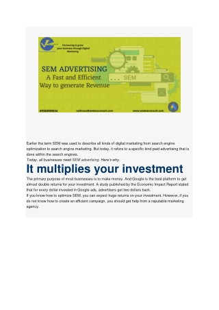 SEM advertising: An effcient way to generate revenue