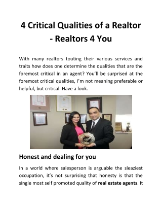 4 Critical Qualities of a Realtor - Realtors 4 You