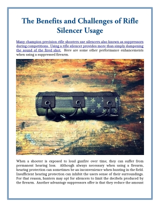 The Benefits and Challenges of Rifle Silencer Usage