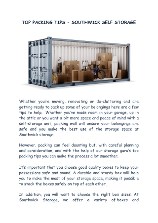 TOP PACKING TIPS - SOUTHWICK SELF STORAGE