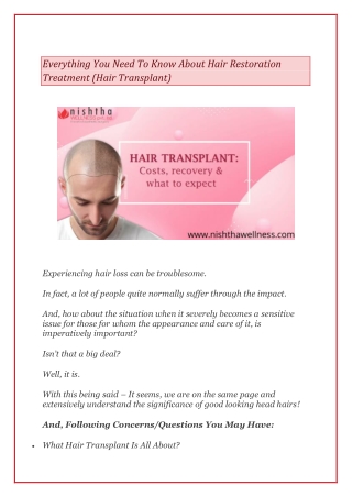 Everything You Need To Know About Hair Restoration Treatment (Hair Transplant)