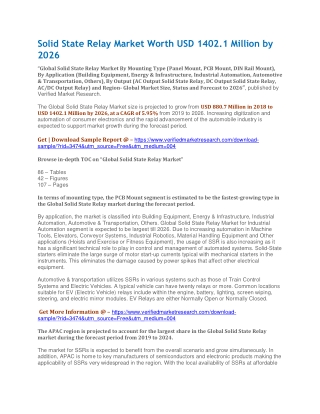 Solid State Relay Market Worth USD 1402.1 Million by 2026