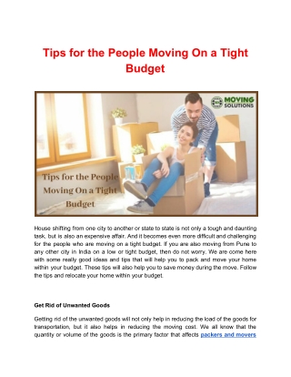 Tips for the People Moving On a Tight Budget