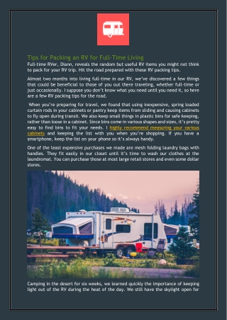 Tips for Packing an RV for Full-Time Living