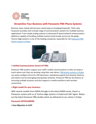 Streamline Your Business With Panasonic PBX Phone Systems