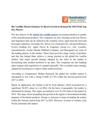 Bio Vanillin Market Estimate To Boost Growth In Demand By 2025 With Top Key Players