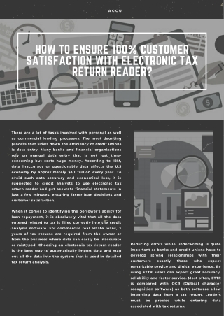 ACCU: How to Ensure 100% Customer Satisfaction with Electronic Tax Return Reader?