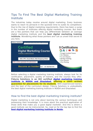Tips To Find The Best Digital Marketing Training Institute | Fiducia Solutions