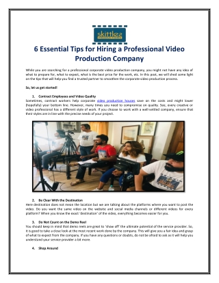 6 Essential Tips for Hiring a Professional Video Production Company