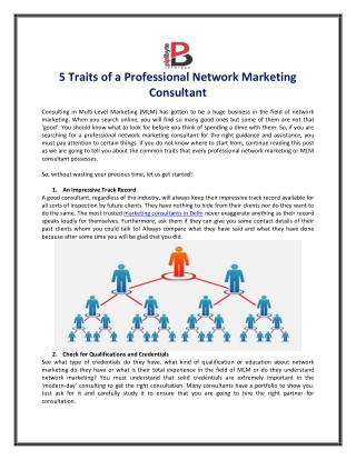 5 Traits of a Professional Network Marketing Consultant