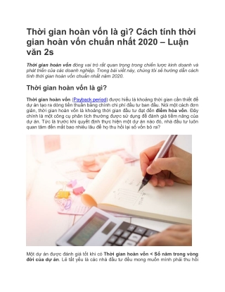 Thời gian hoàn vốn là gì? Cách tính thời gian hoàn vốn chuẩn nhất 2020 | Luận Văn 2S