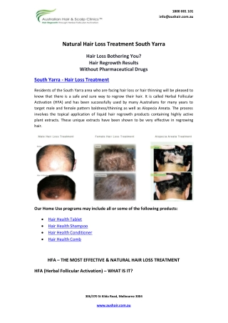 Natural Hair Loss Treatment South Yarra | Men & Women Hair Regrowth Treatment