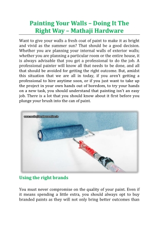 Painting Your Walls – Doing It The Right Way - Mathaji Hardware