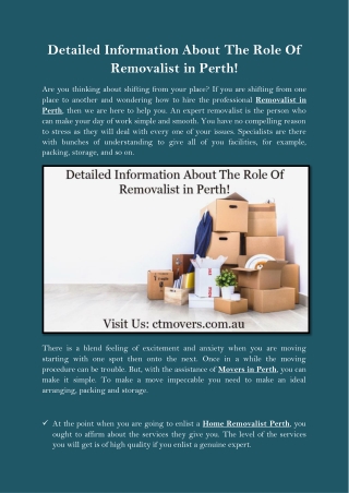 Detailed Information About The Role Of Removalist in Perth