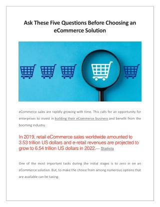 Ask These Five Questions Before Choosing an eCommerce Solution