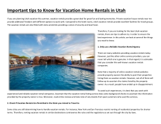 Important tips to Know for Vacation Home Rentals in Utah