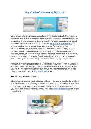 Buy Vicodin Online near by Pharmacist