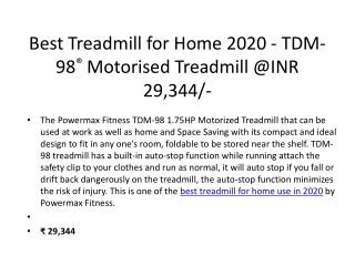 Best Treadmill for Home 2020 - TDM-98® Motorised Treadmill @INR 29,344/-