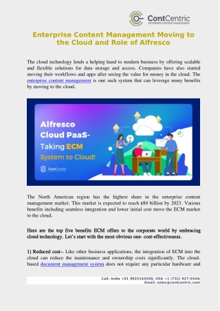 Enterprise Content Management Moving to the Cloud and Role of Alfresco