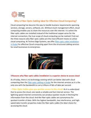 Why is Fiber Optic Cabling Ideal for Effective Cloud Computing?