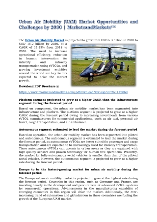 Urban Air Mobility (UAM) Market Opportunities and Challenges by 2030 | MarketsandMarkets™