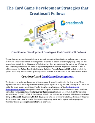 The Card Game Development Strategies that Creatiosoft Follows