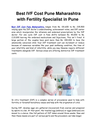 Best IVF Cost Pune Maharashtra with Fertility Specialist in Pune