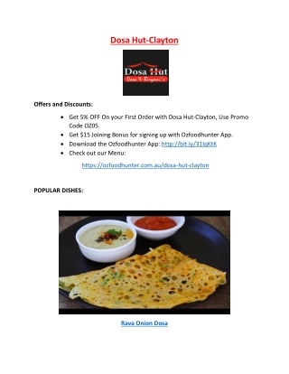 5% off - Dosa Hut-Clayton Menu - Indian Restaurant, VIC