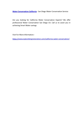 Water Conservation California - San Diego Water Conservation Service