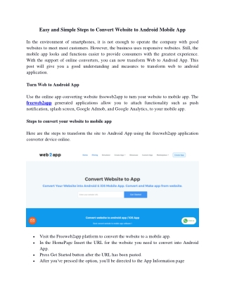 Steps to convert website to Android app