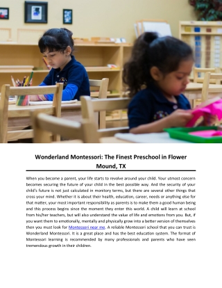 Wonderland Montessori: The Finest Preschool in Flower Mound, TX