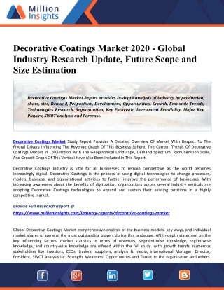 Decorative Coatings Market 2020 Industry Price Trend, Size Estimation, Industry Outlook and Business Growth