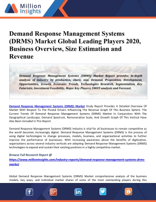 Demand Response Management Systems (DRMS) Market Drivers, Competitive Landscape, Future Plans