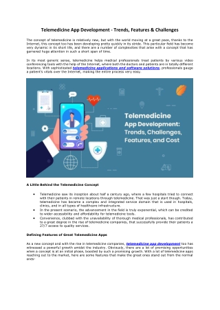 Telemedicine App Development - Trends, Features & Challenges