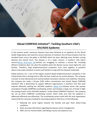 Gilead COMPASS Initiative®: Tackling Southern USA’s HIV/AIDS Epidemic