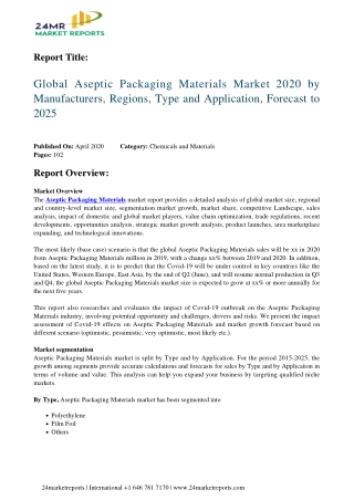 Aseptic Packaging Materials Market 2020