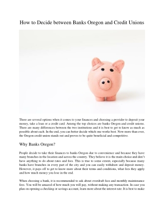 How to Decide between Banks Oregon and Credit Unions