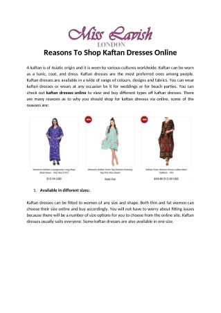 Reasons To Shop Kaftan Dresses Online