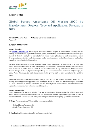 Persea Americana Oil Market 2020