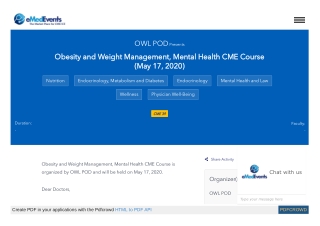 Obesity and Weight Management, Mental Health CME Course by OWL POD on May 17, 2020