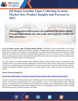 Oil Depot Gasoline Vapor Collecting Systems Market Size, Product Insights and Forecast to 2023