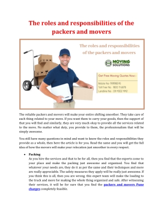 The roles and responsibilities of the packers and movers