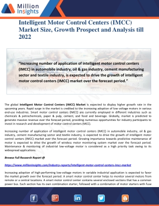 Intelligent Motor Control Centers (IMCC) Market Size, Growth Prospect and Analysis till 2022