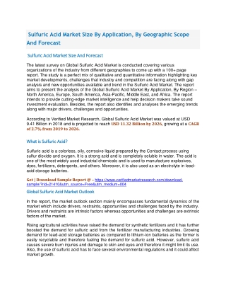 Sulfuric Acid Market Size By Application, By Geographic Scope And Forecast