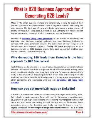 What is B2B Business Approach for Generating B2B Leads