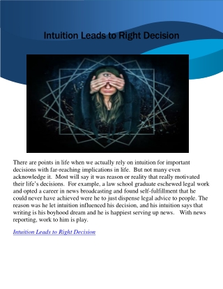 Intuition Leads to Right Decision