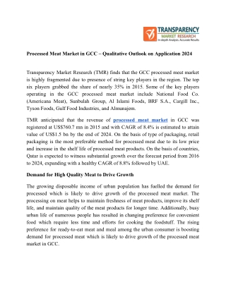 Processed Meat Market in GCC – Qualitative Outlook on Application 2024