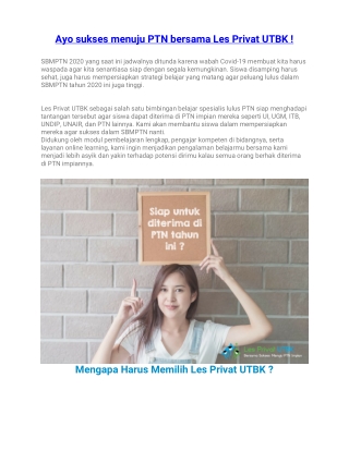 Ayo sukses menuju PTN bersama Les Privat UTBK
